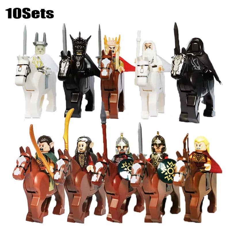 Nouveau 10 ensembles chevaliers Dark Sauron bataille cinq armes avec épée Rohan avec blocs de cheval jouet pour enfants
