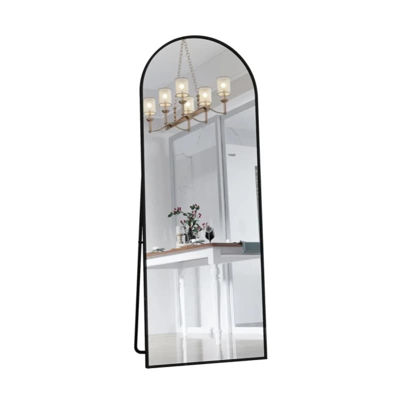 Miroir sur pied Superaly, 162 x 53 cm, miroir incurvé noir HD avec cadre en alliage d'aluminium, verre trempé, grand miroir de sol pour chambre à