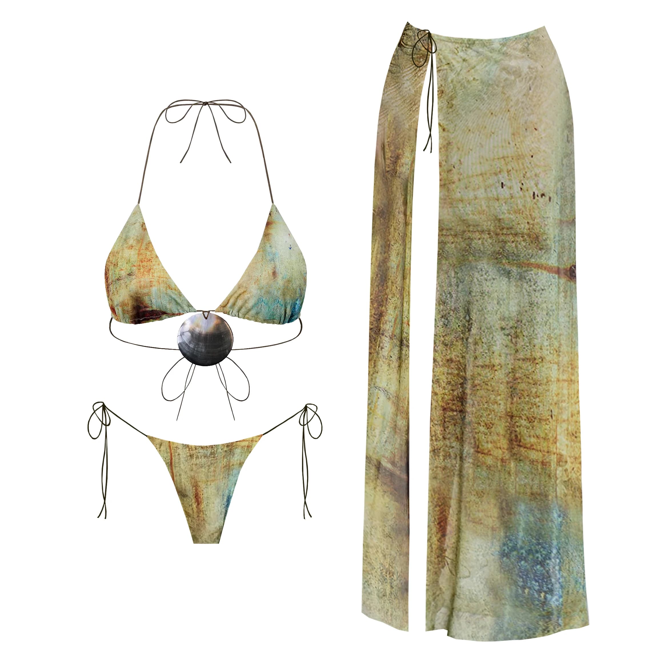 3Pc Shell Bikini Sexy femmes maillot de bain avec jupe longue Mirco maillots de bain coupe haute Biquini femme maillot de bain imprimé body maillots