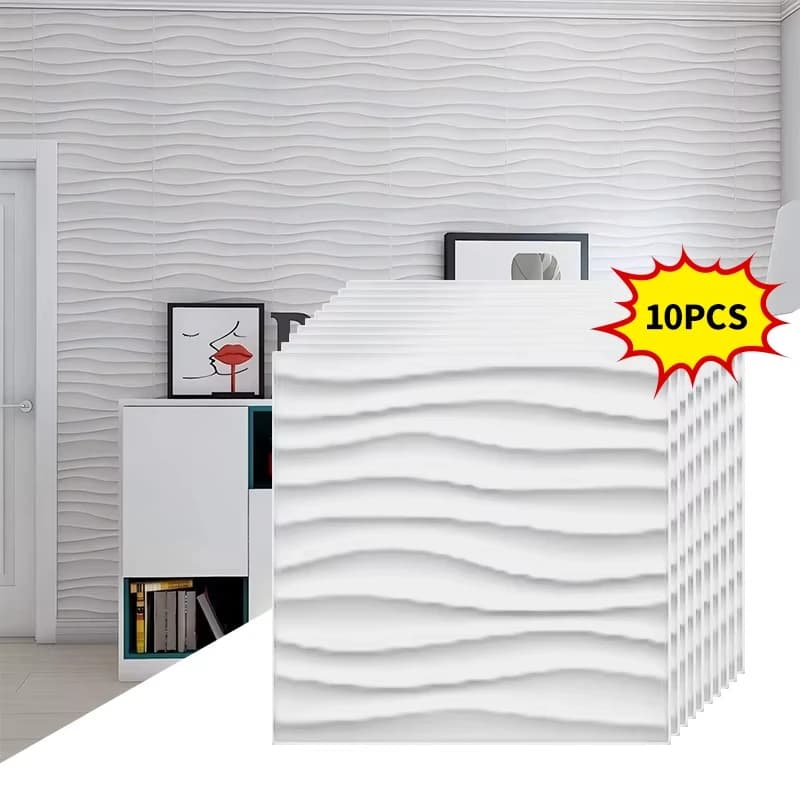 Lot de 10 panneaux muraux 3D en PVC à texture ondulée, non autocollants, imitation carrelage céramique, pour rénovation murale, chambre et salle