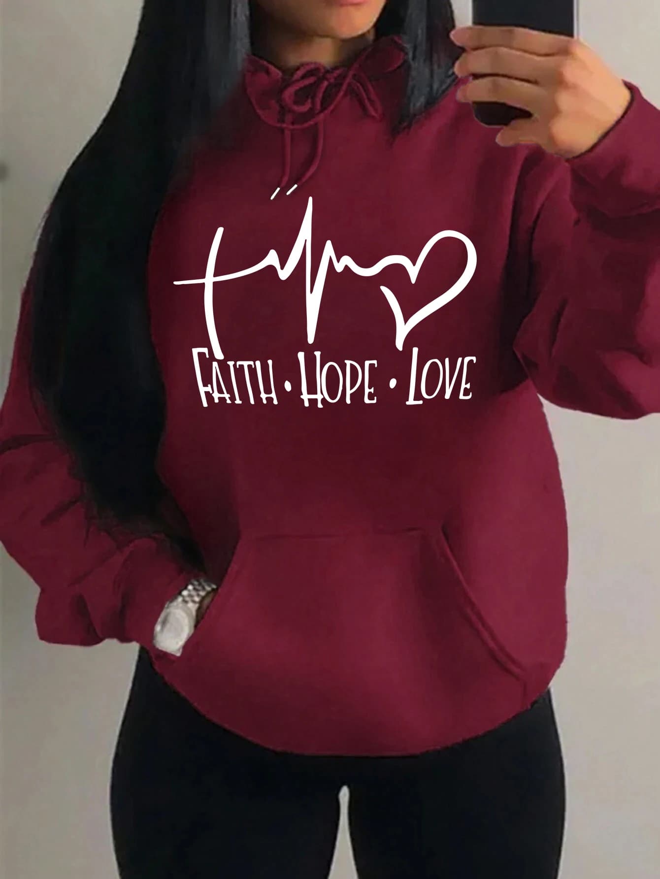 Foi espoir amour lettre graphique femmes à capuche rue décontracté sweat à capuche ample automne polaire pull Hip Hop col rond vêtements femme