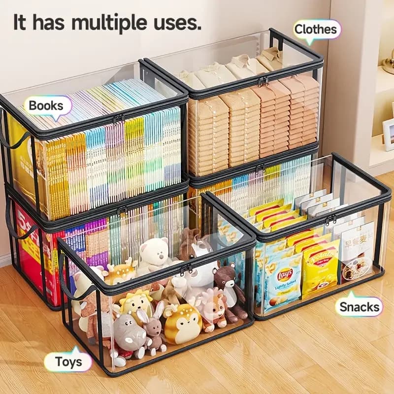 Boîte de rangement en PVC transparent |   Couvercle rabattable et fenêtre de vue |   Organisateur multi-usage pour jouets, artisanat et fournitures