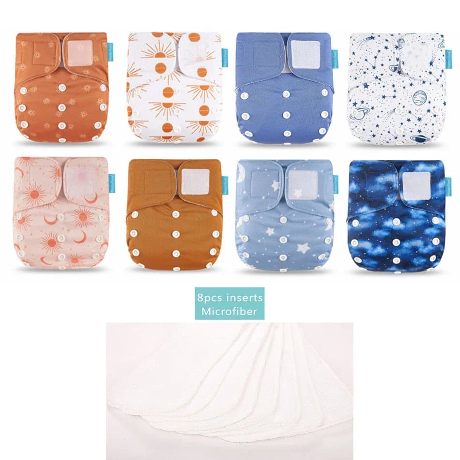 HappyFlute 8 couches + 8 Inserts couches lavables pour bébé taille unique réglable lavable couche-culotte en tissu réutilisable pour bébés