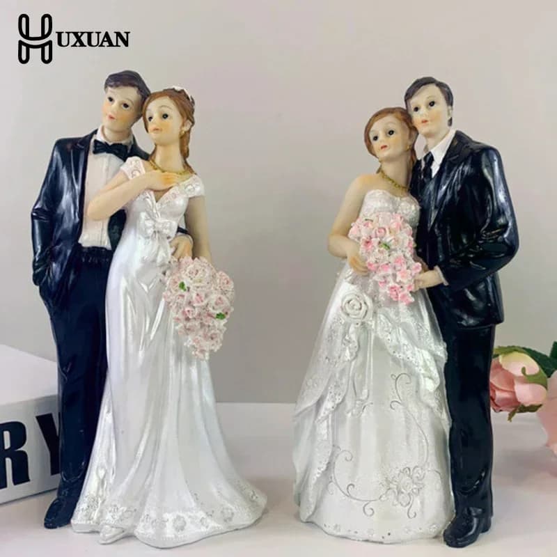 Figurines de Couple en résine miniatures, garniture de gâteau de mariée et de marié, poupées, fournitures de décoration de gâteau