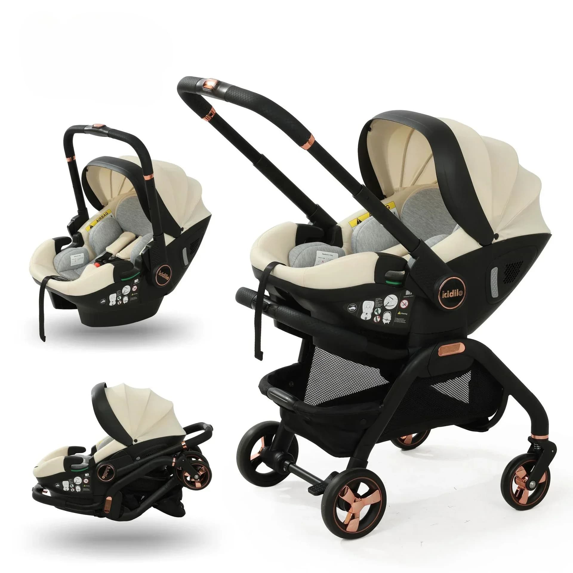 Poussette Portable 3 en 1 pour Bébé, mir de Couchage pour Nouveau-Né, Siège Auto Multifonction pour Enfant, Luxe, Pliable