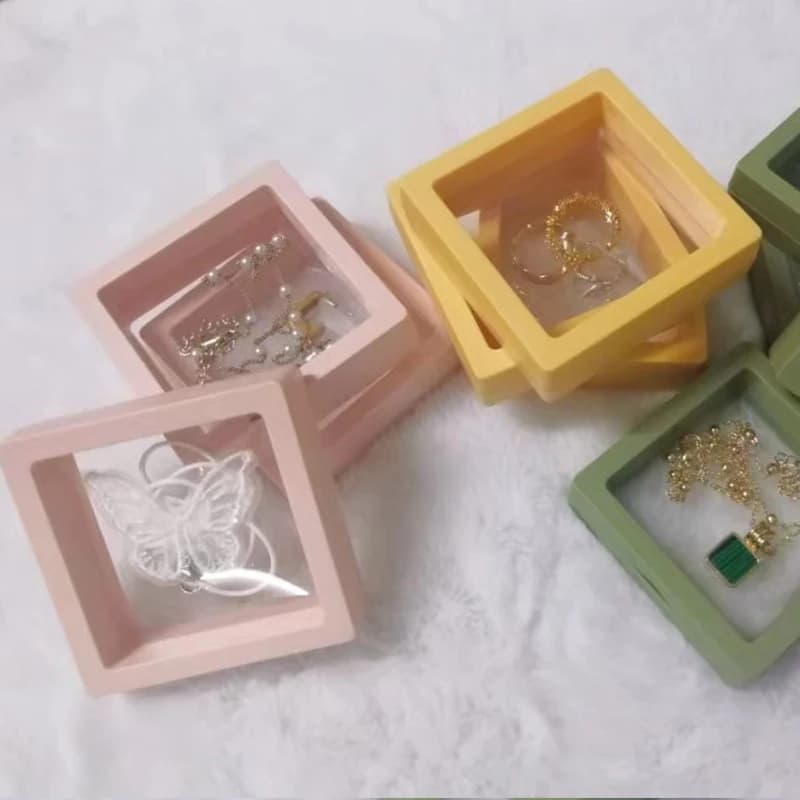 Boîte de Rangement pour Bijoux, 10 Pièces, 7cm, 9cm, 11cm, Rose, Jaune, Vert, Carré Coloré 3D, Membrane en Plastique, Étui Transparent, Emballage