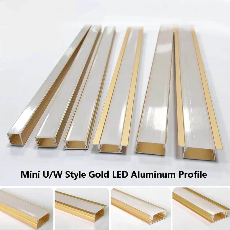 Profilé en aluminium LED or/or Rose, couverture laiteuse, diffuseur de canal, étagère d'armoire, placard encastré, Mini bande dure de Style U/W