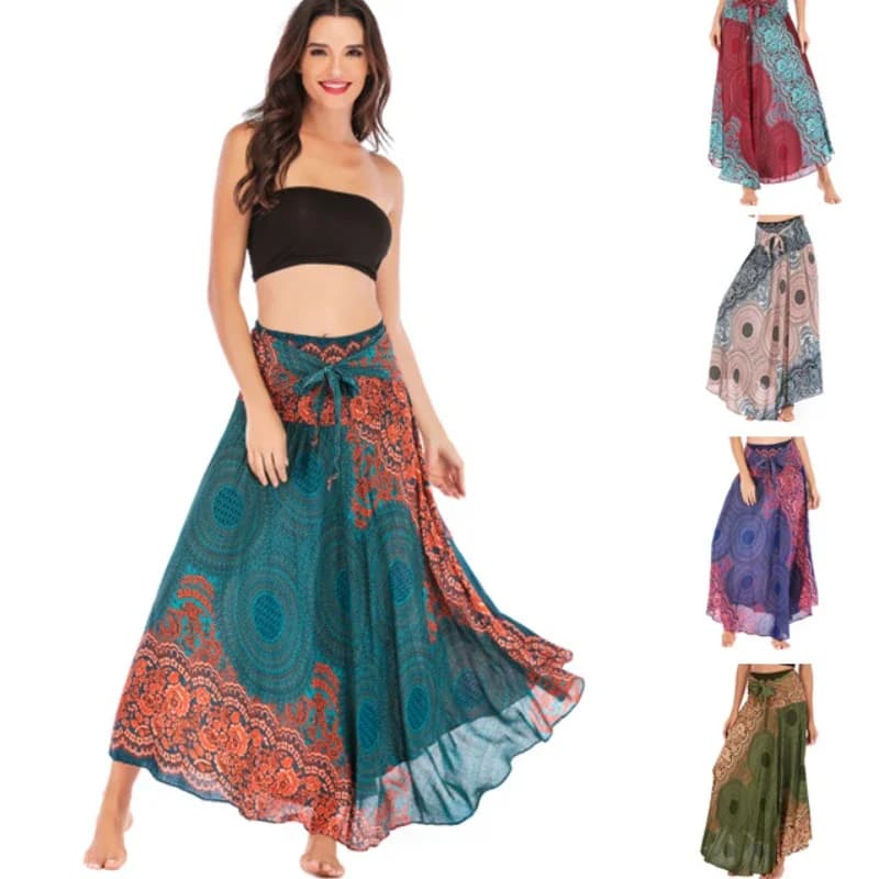 Jupe longue style bohème pour femmes, nouvelle collection, sexy, boho, fleurs, taille élastique, vêtements astronomiques