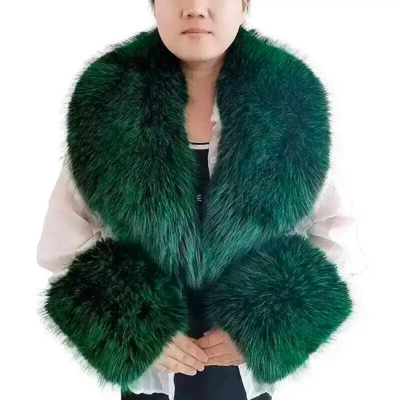 Grande écharpe d'hiver en fausse fourrure de renard pour femme, vestes chaudes et moelleuses, châle à la mode, ensemble col et manchette en