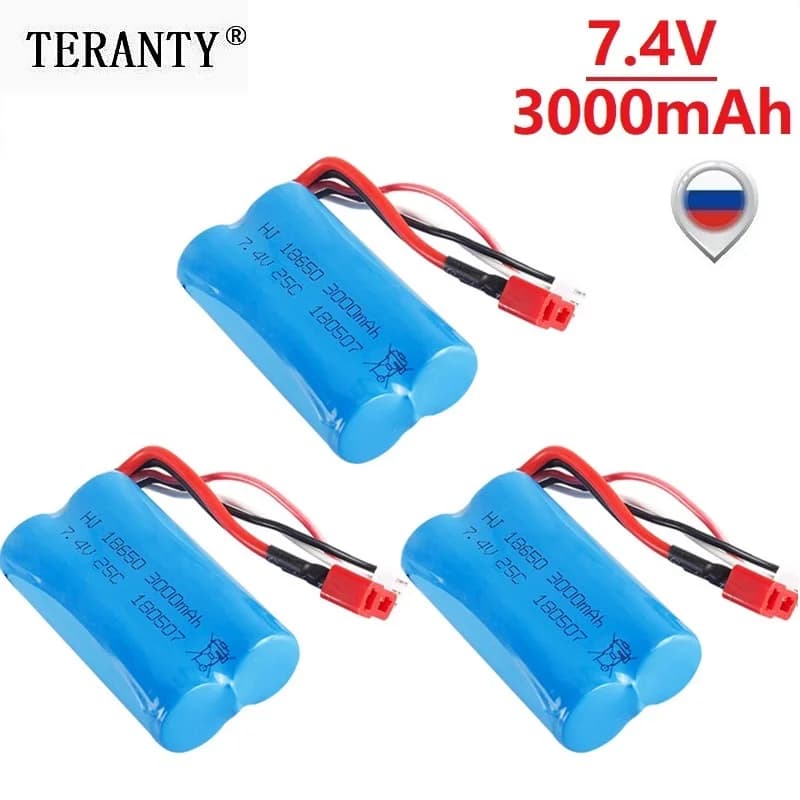 Batterie lipo 7.4V 3000mah 18650 2S T Plug pour Q46 Wltoys 10428 /12428/12423, accessoires de rechange pour voiture RC, batterie haute capacité 7.4V