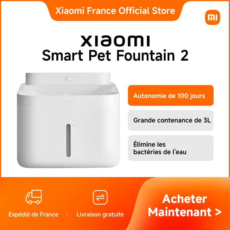 [Officiel] Xiaomi Smart Pet Fountain 2 | Autonomie de 100 jours, Grande contenance de 3L, Élimine les bactéries de l'eau