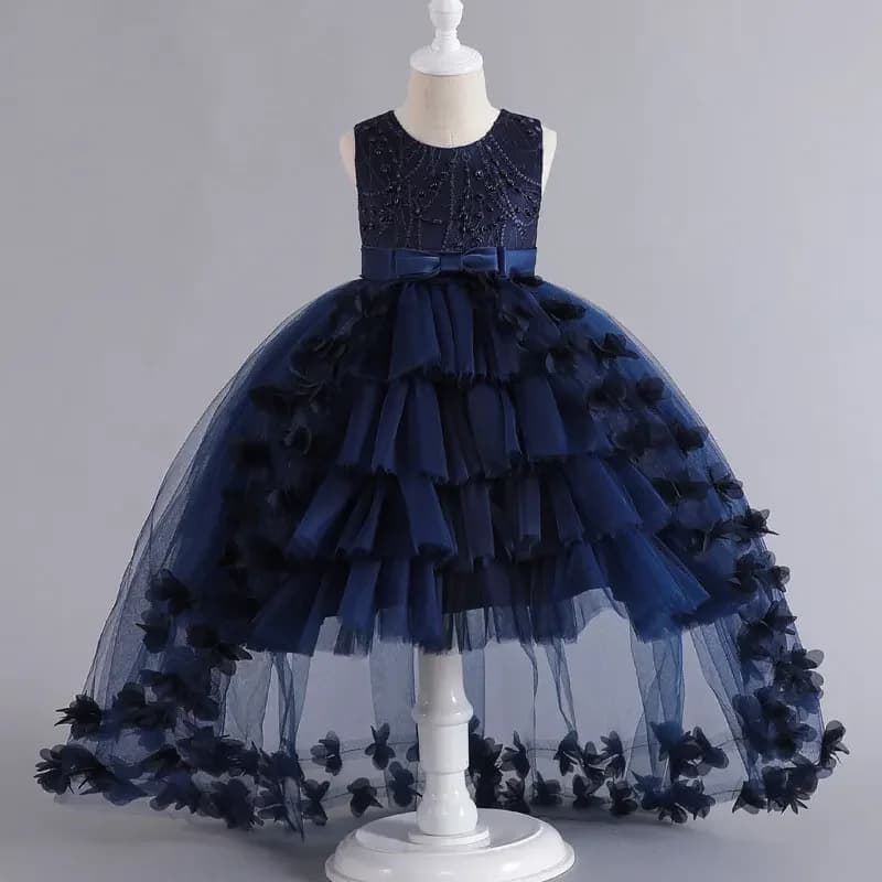 Robe de Bal en Fibre de Dentelle pour Fille de 3 à 12 Ans, Tenue de Soirée à la Mode, Couleur Unie, Été