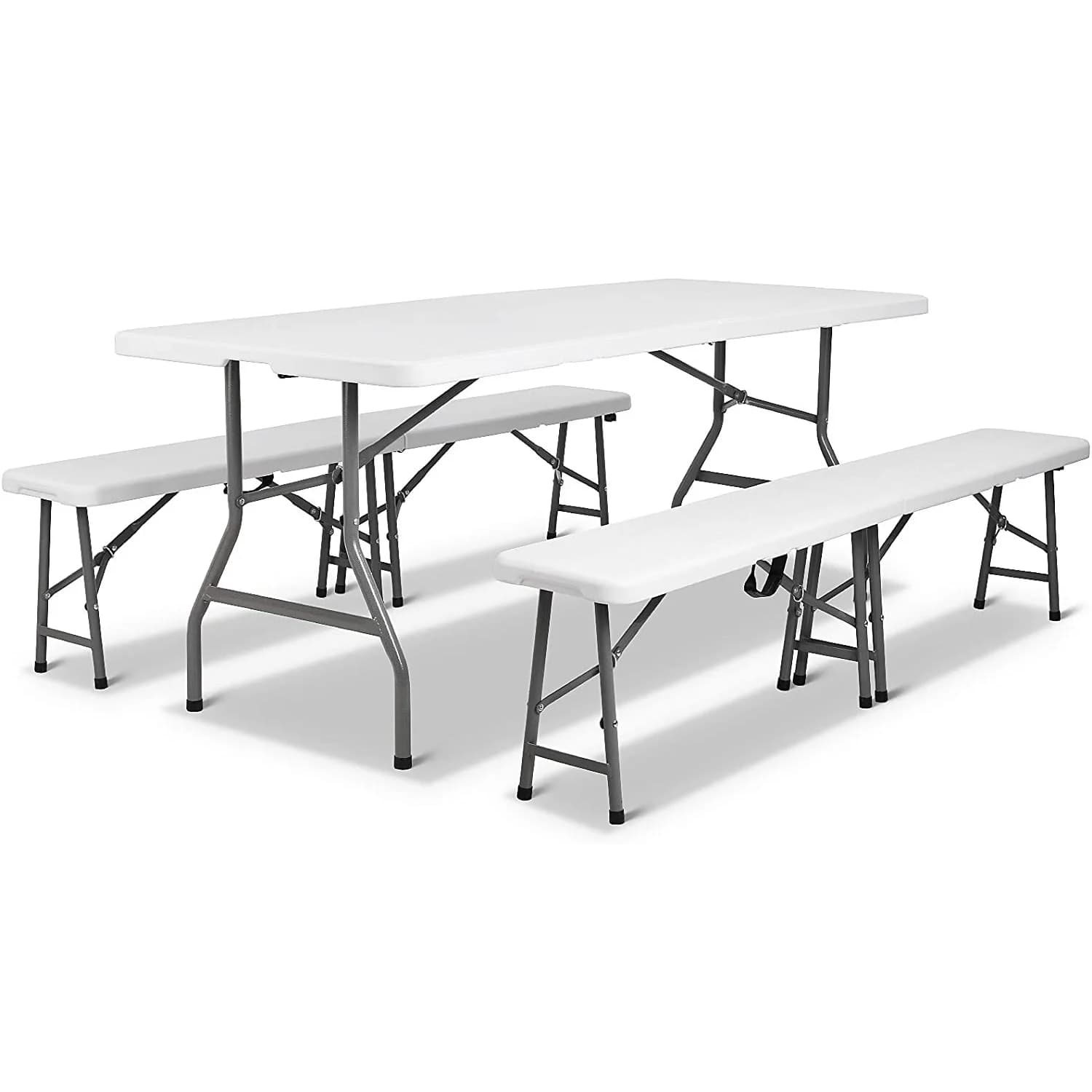 Table et banc pliants de 6 pieds avec poignée de transport, chaise de table pliante en plastique pour camping en plein air, pique-nique, fête,