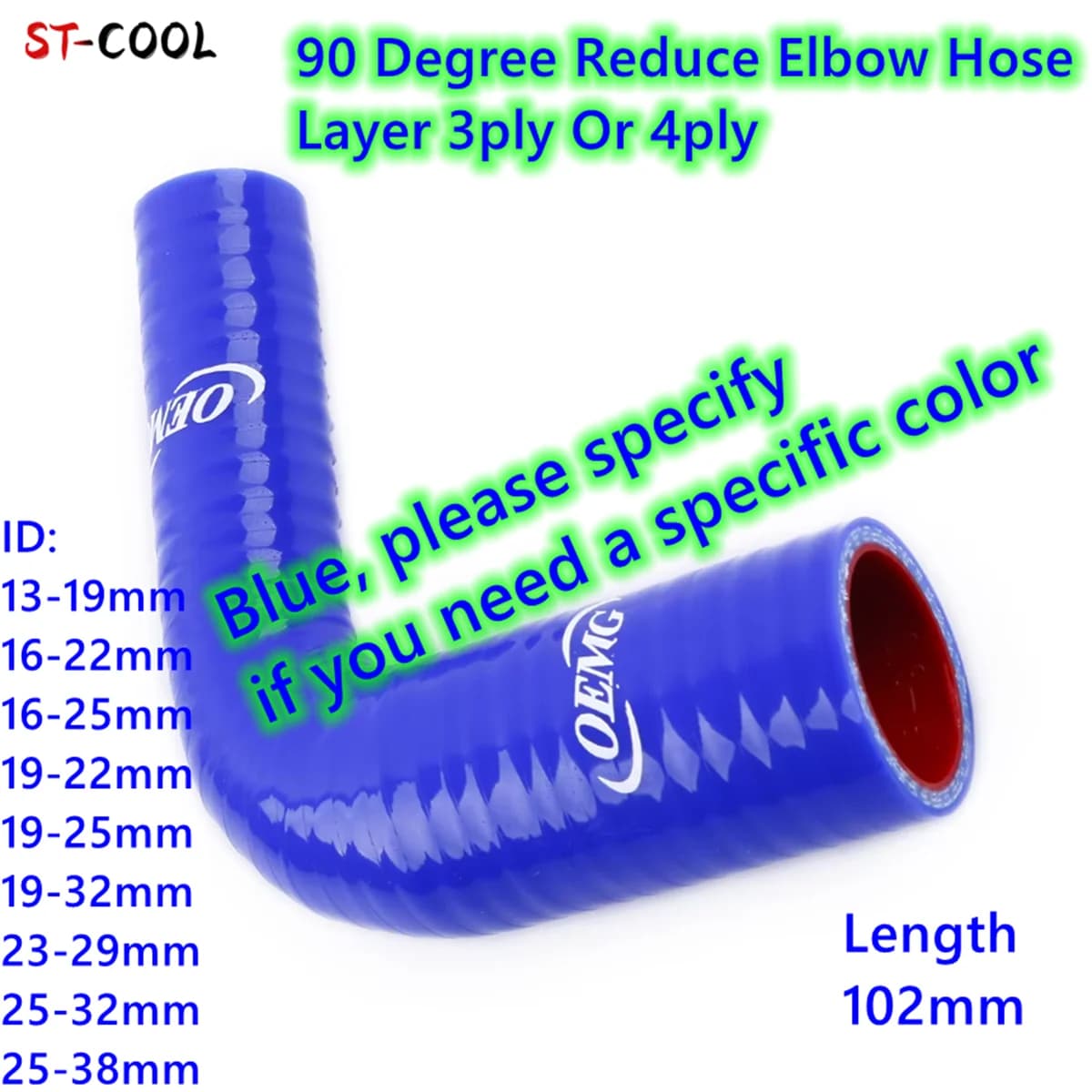 Tuyau de refroidissement intercooler en silicone bleu à raccord coudé à 90 degrés, diamètres intérieurs 13mm, 16mm, 19mm, 22mm, 23mm, 25mm,