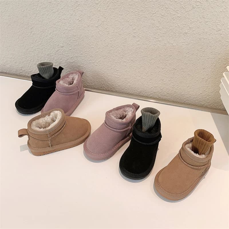 Bottes de neige montantes pour enfants, bottes en daim de vache pour bébé, bottes en peluche pour garçons et filles, bottes d'optique, chaudes,