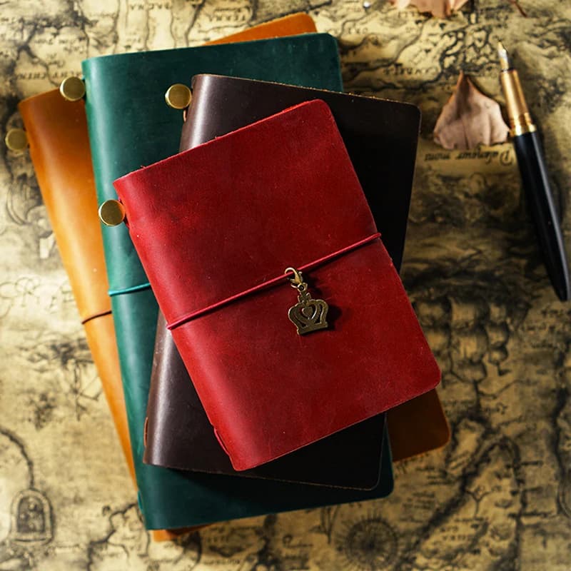 Fromthenon-Journal des voyageurs, carnet en cuir de vachette, fait à la main, créatif, couche supérieure, elin, cuir de cheval, cahiers vintage