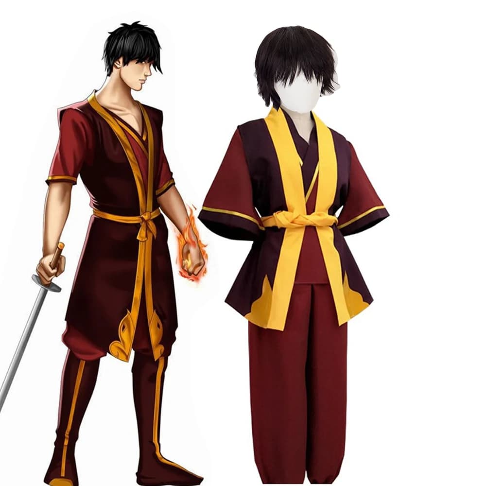 Costume de Cosplay Avatar le Dernier maître de l'air, Prince Zuko, Anime Rouge, Perruque Noire, Vêtements Adultes pour les Fêtes d'Halloween, pour