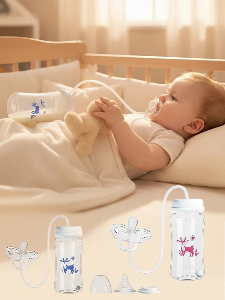 Biberon multifonction 3-en-1 mains libres à col large de 300 ml, avec compartiment de stockage de lait et tétine, et biberon anti-chute à bille