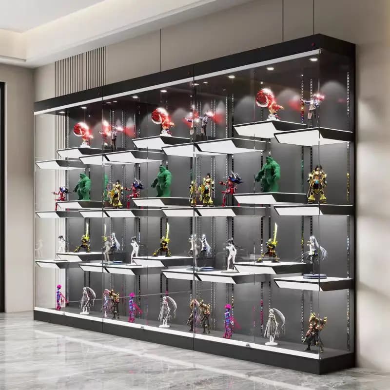 Vitrine en verre avec éclairage, vitrine pour figurines, armoire de rangement domestique et commerciale