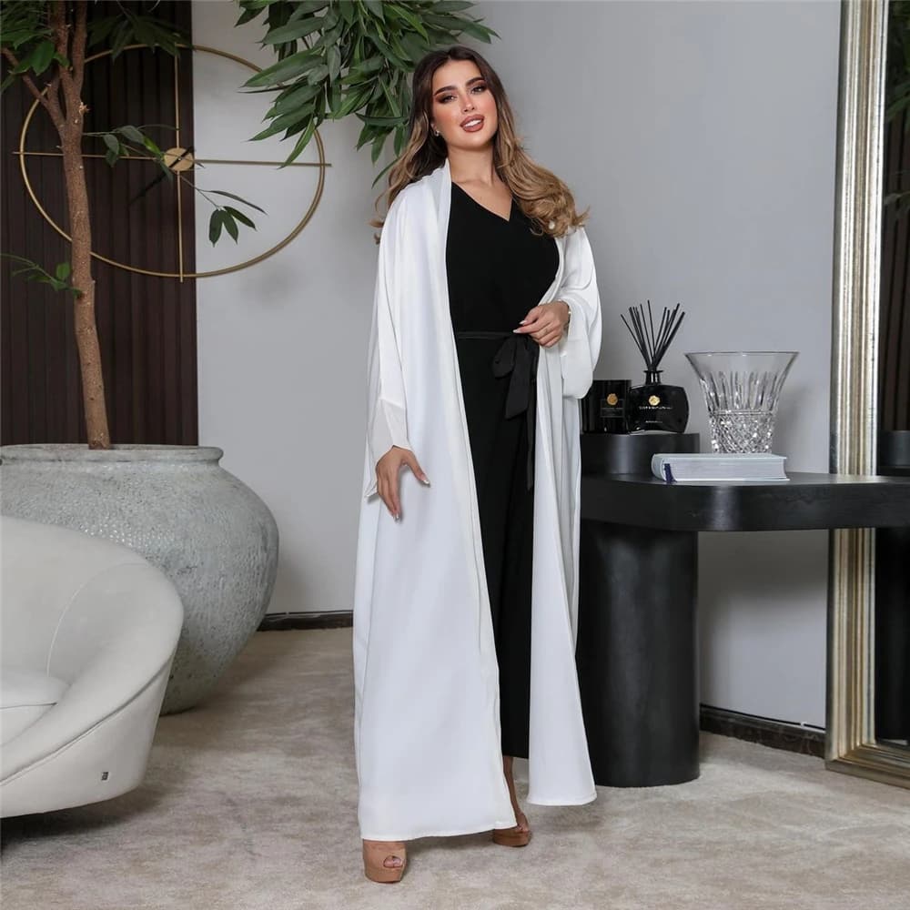 Abaya Djellaba Ouverte en Mousseline de Soie pour Femme, Kimono Blanc, Cardigan de Dubaï, Kaftan, Vêtements Islamiques, Robe Modeste du Ramadan,