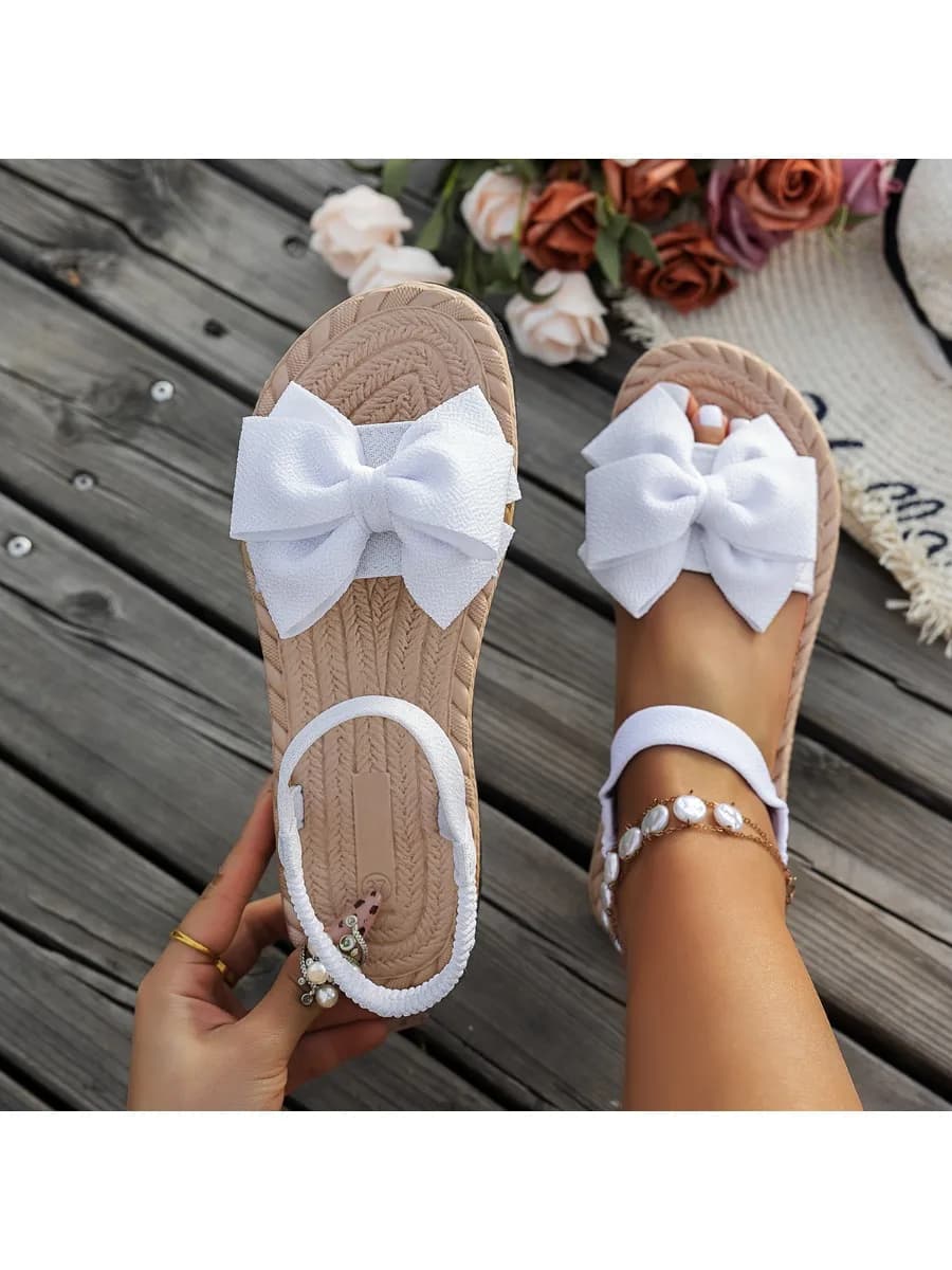 Sandales plates d'été pour femmes, pantoufles de plage à la mode, chaussures plates avec nœud papillon, antidérapantes, tendance, légères,