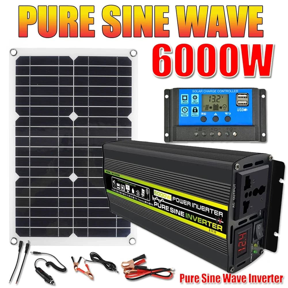Kit onduleur à onde sinusoïdale Pure 12V 220V 8000/6000/4000/3000W, système de générateur solaire avec contrôleur 30A