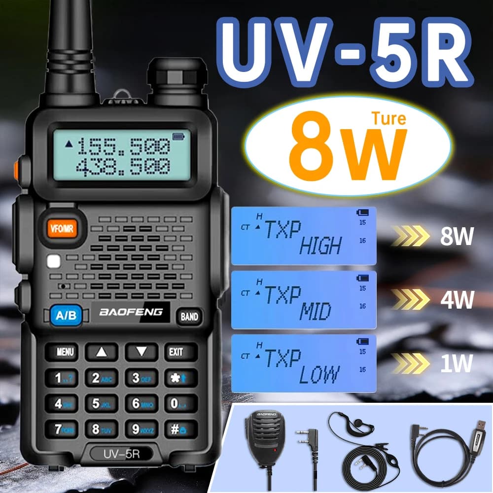 Baofeng uv5r 8W Tri-Power talkie-walkie 5W haute puissance UHF VHF double bande radio bidirectionnelle Lange abordable 128CH portable UV 5R cb radi