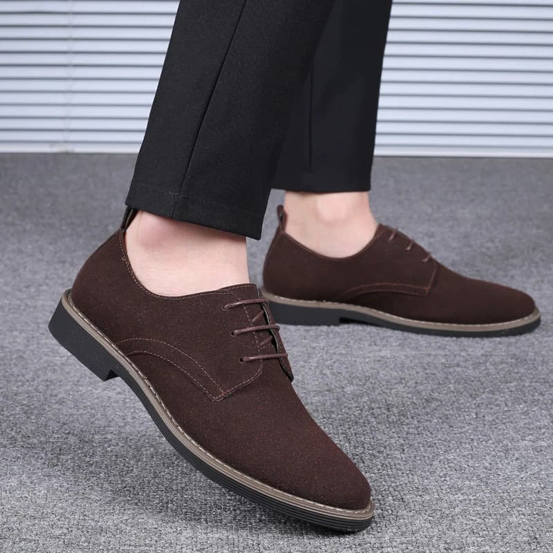 Chaussures Oxford en daim bleu marine pour hommes, à lacets, talon bas, décontractées, formelles, pour le bureau et le quotidien, simples