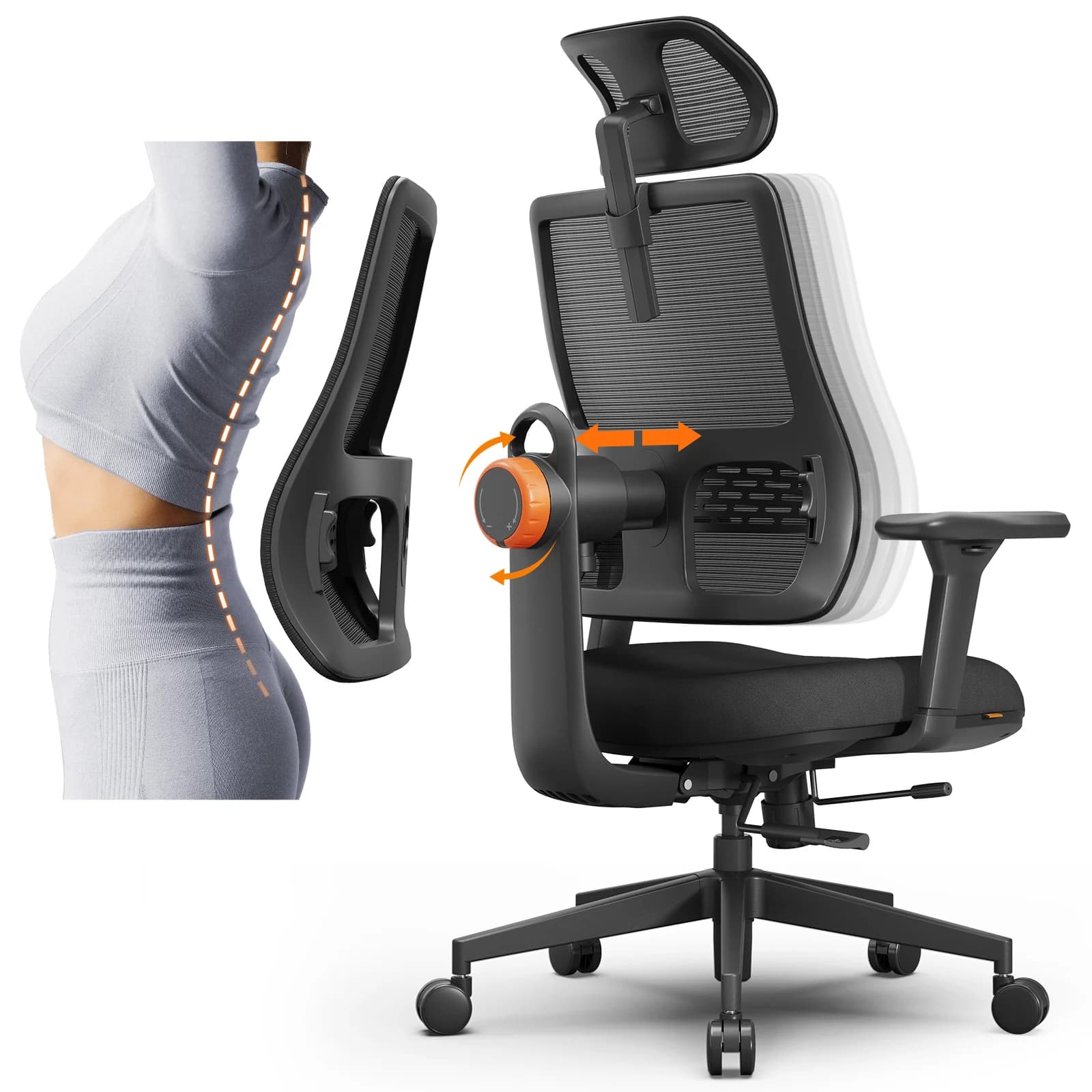 Chaise ergonomique NEWTRAL, dossier à suivi automatique, appuie-tête réglable, profondeur de siège réglable, soutien lombaire adaptatif, 3D
