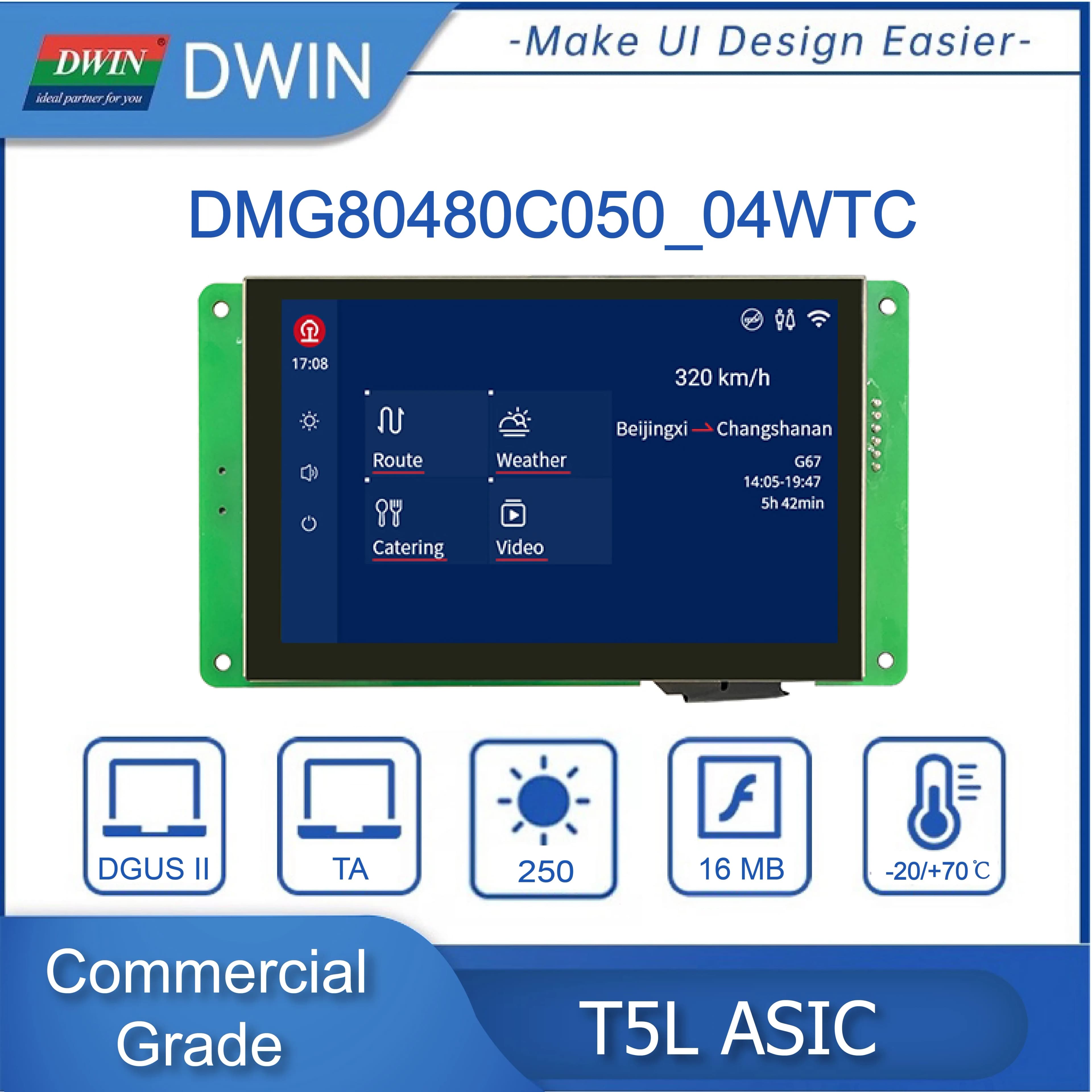 DWIN 5 pouces 800*480 pour Arduino Nano affichage RS232/TTL HMI écran tactile ESP32, Module LCD UART TFT moniteur DMG80480C050_04W