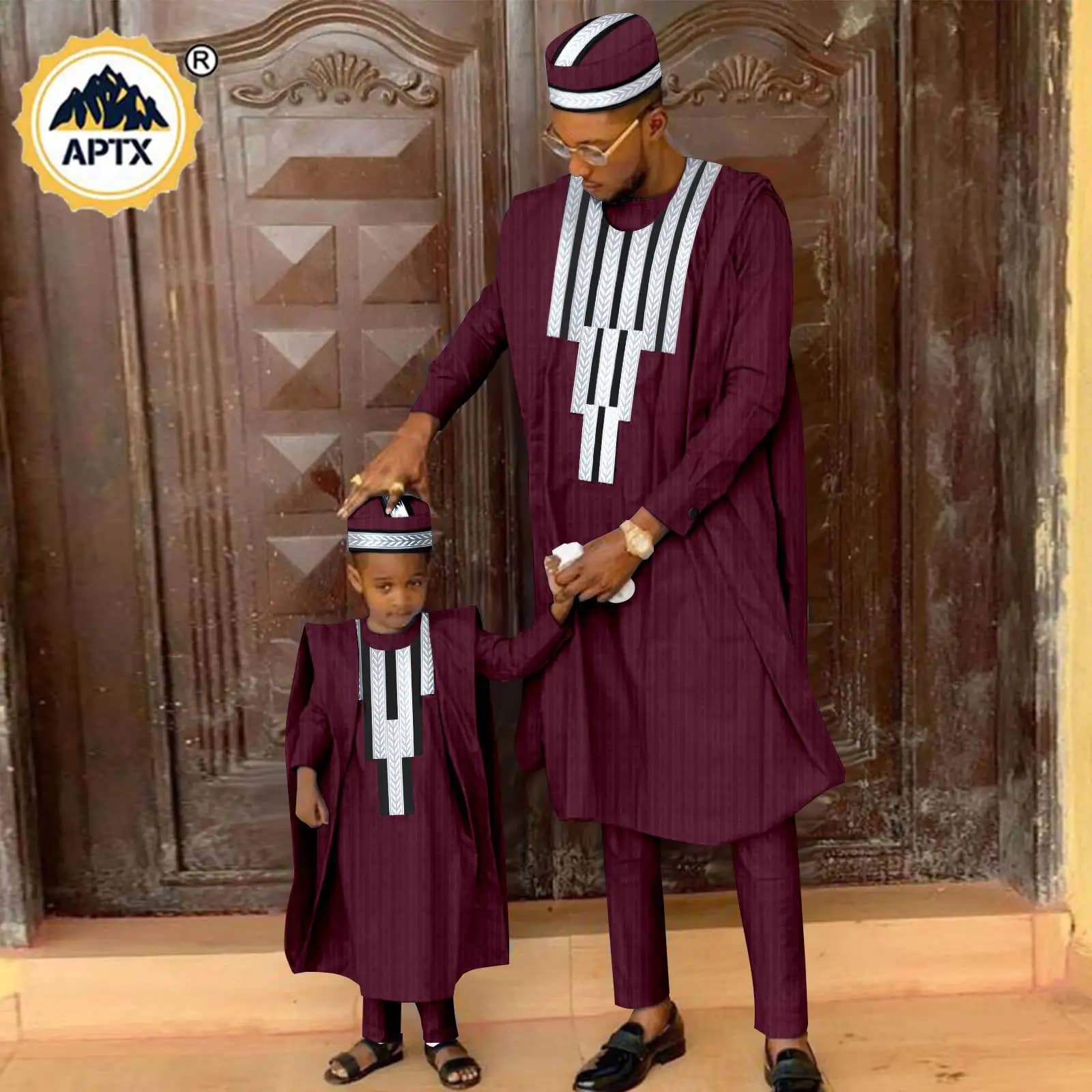 Tenue africaine assortie pour famille Bazin Riche, ensembles musulmans Dashiki père et fils, vêtements Agbada, Robe chemise et pantalon chapeau