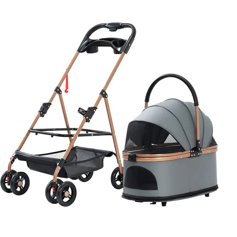 Poussette pliante 3 en 1 pour animaux de compagnie, support détachable, auvent à verrouillage facile, 30lb pour chiens moyens, petits chiens et
