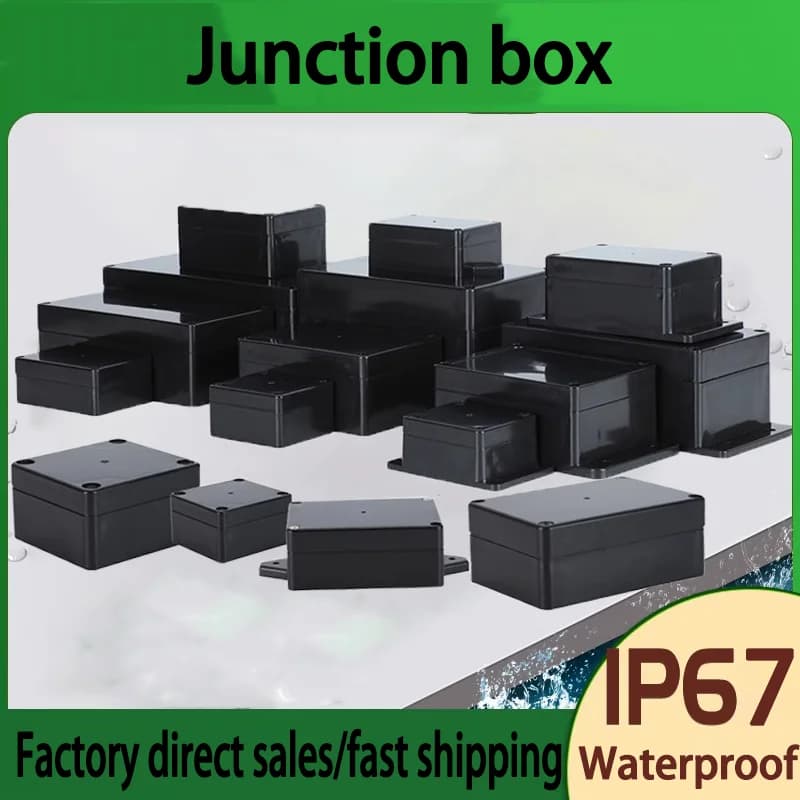 Boîte de jonction ignifuge noire étanche IP67, boîtier de projet électronique extérieur en plastique ABS, boîtier de câble à vis
