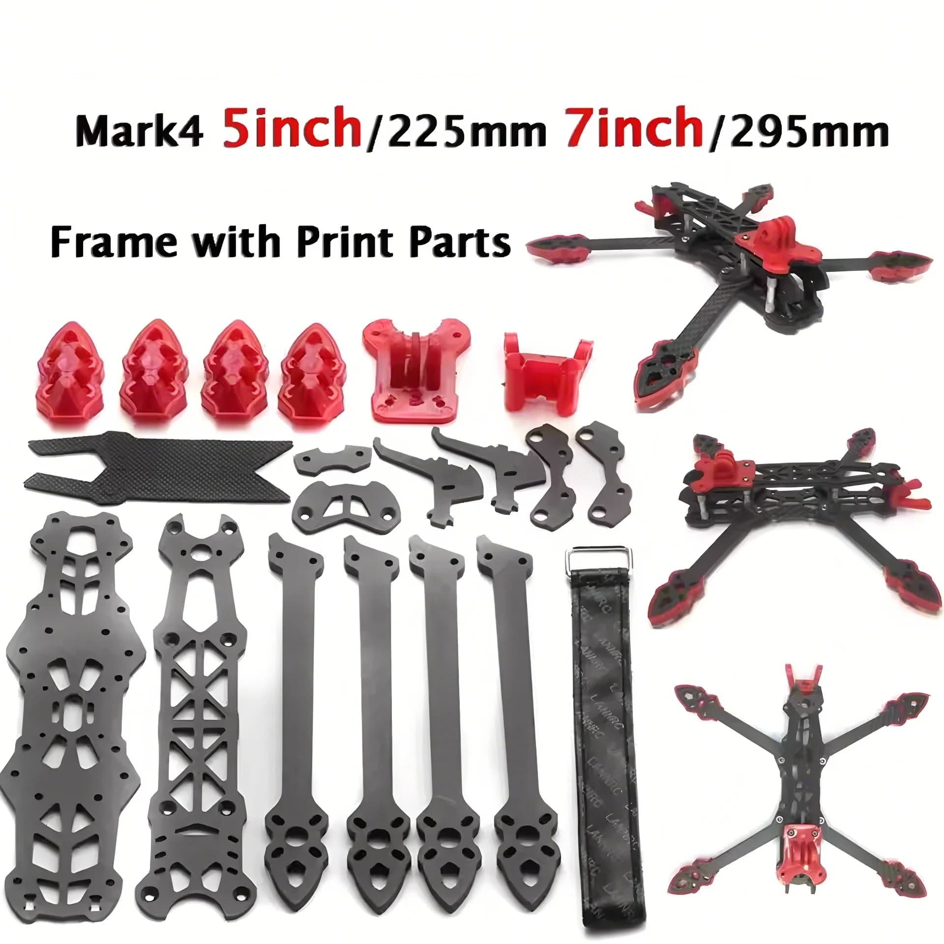 Kit de châssis de drone FPV de course Mark4 7 pouces 5 pouces 225/295 mm en fibre de carbone pour quadricoptère RC Freestyle avec bras de 5 mm et