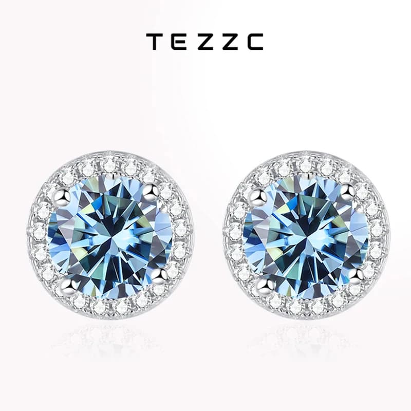 Tezzc-Boucles d'Oreilles à Clous en Moissanite pour Femme, Argent Sterling 925, Vert, Bleu, Rose, Rouge, Noir, Bleu, Rotterdam, Kling