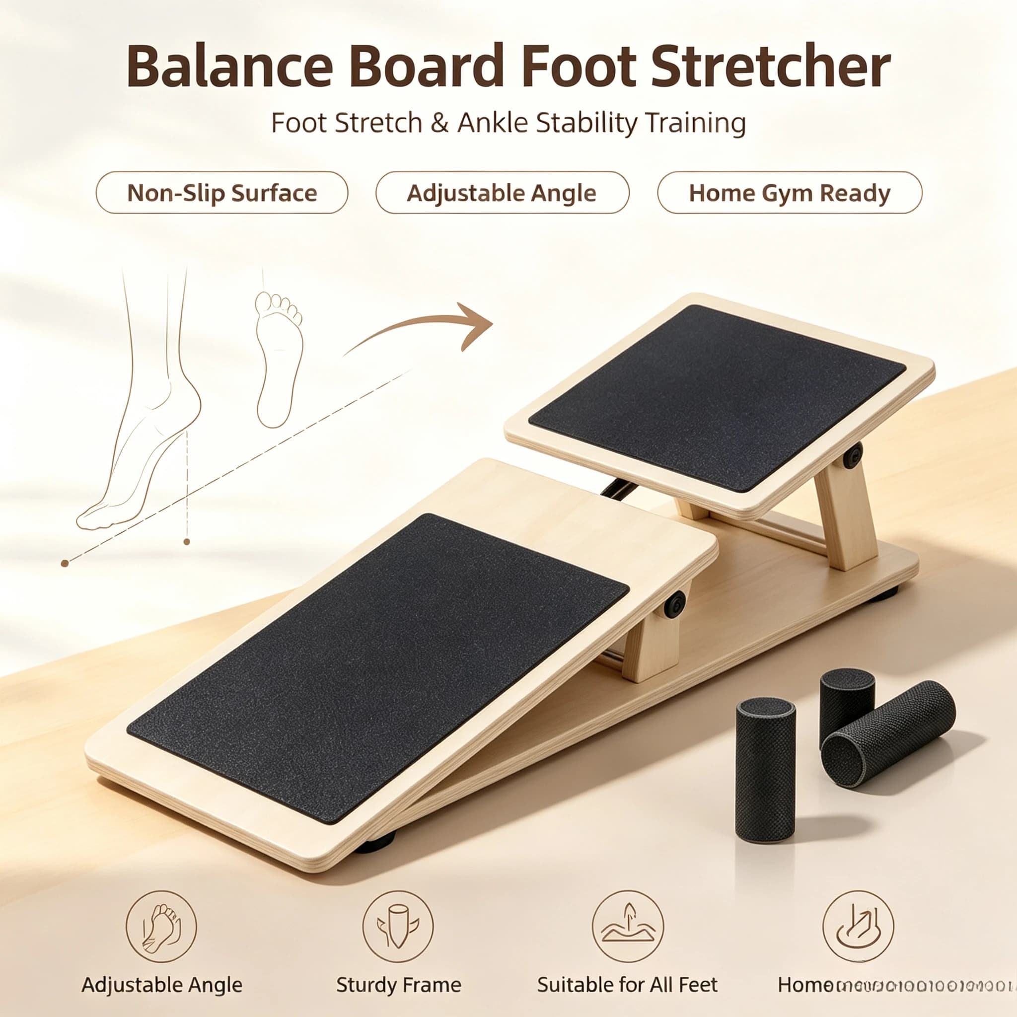 Planche d'équilibre en bois antidérapante noire, pour l'entraînement et la rééducation des entorses de la cheville