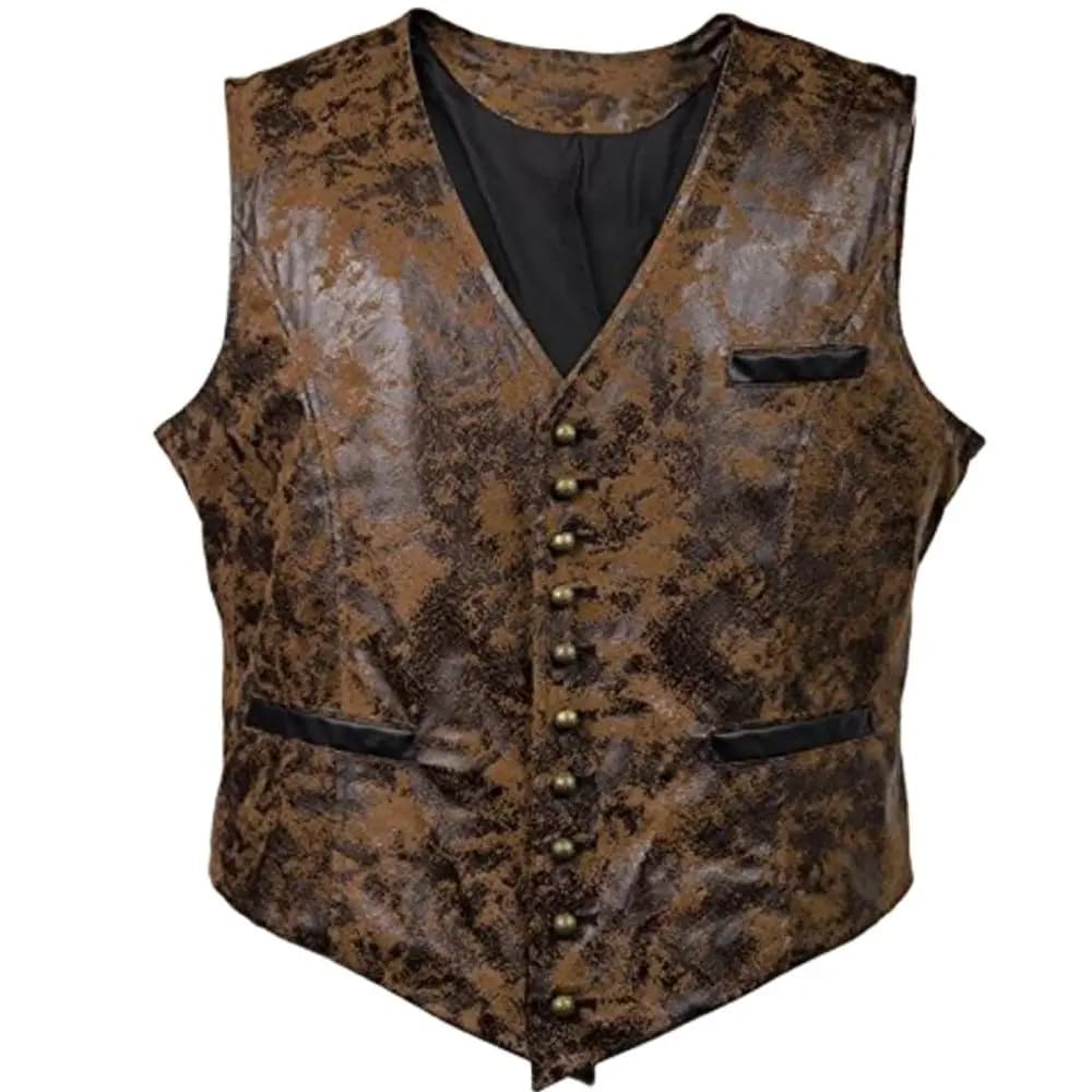 Costume de cosplay steampunk pour hommes, gilets en faux cuir, vestes en fibre, bouton rivet, manteau de taille de cow-boy, Para zones bre, nouveau