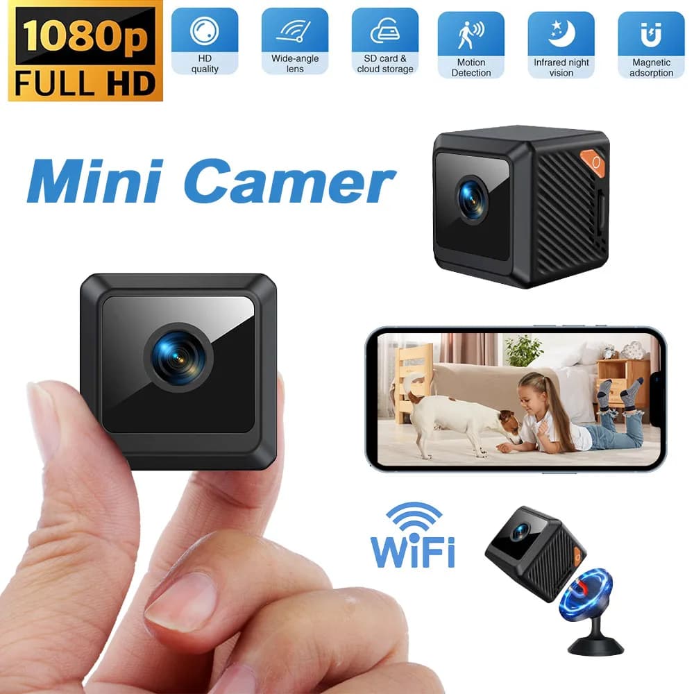 Mini caméra W02 HD1080P, caméra sans fil WiFi à aimant puissant, moniteur pour bébé, détection d'animaux domestiques, sécurité domestique,