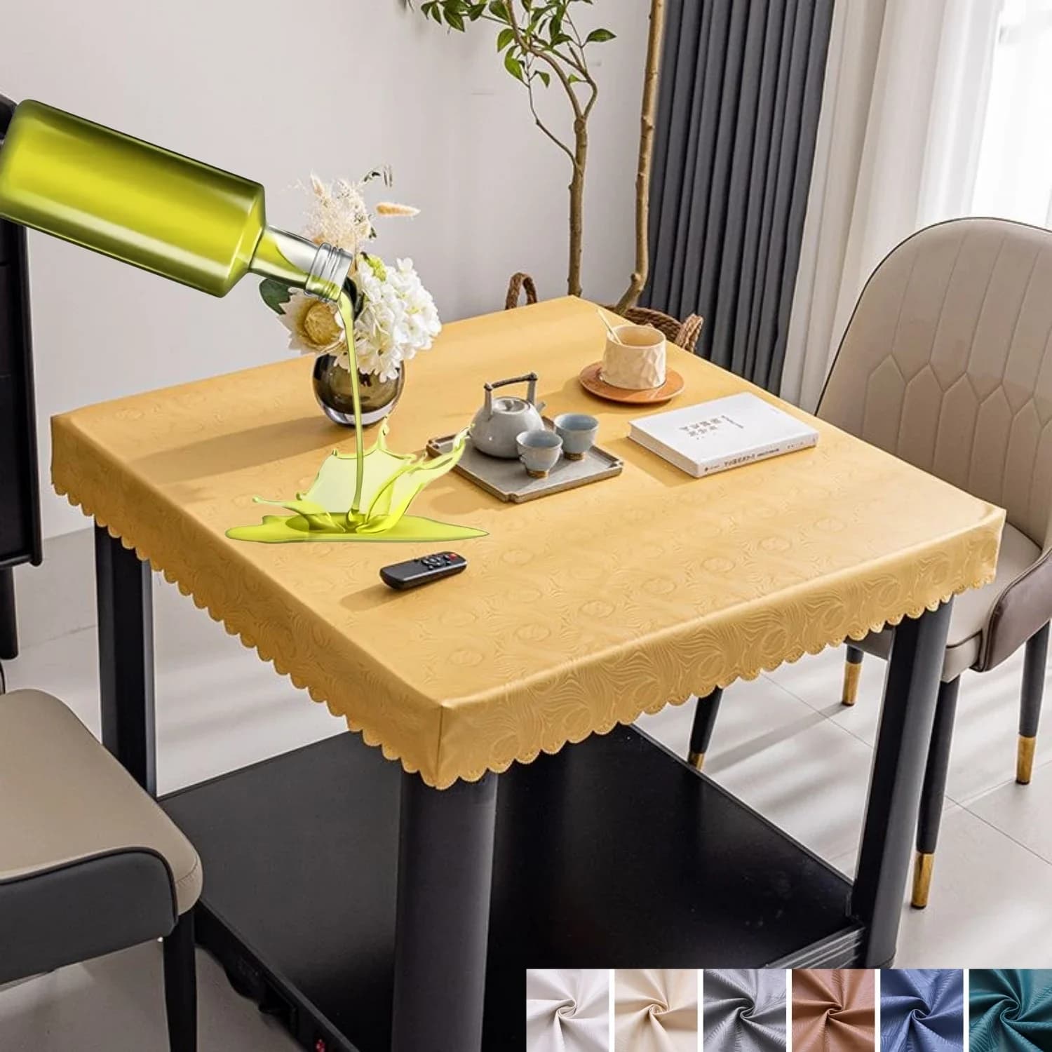 Nappe carrée ajustée en vinyle, imperméable et anti-taches, avec motif sculpté, pour cuisine et salle à manger