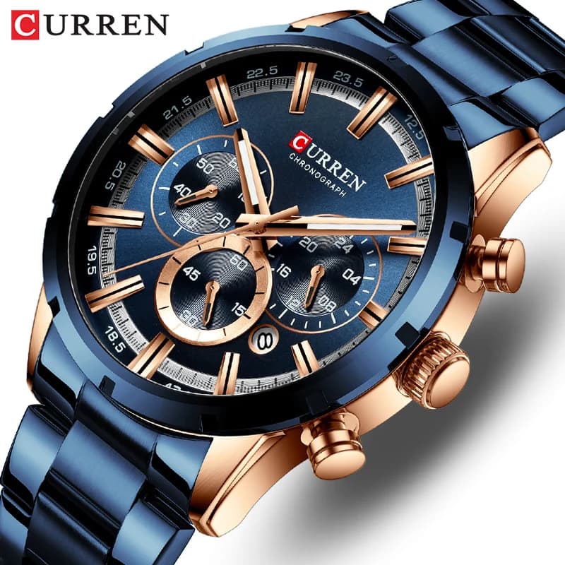 Istro REN-Montre-bracelet en cuir militaire pour homme, montres de sport décontractées, horloge bleue, montre-bracelet chronographe, marque