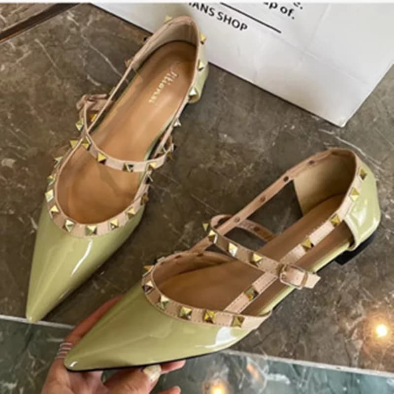 RiSALE-Chaussures à enfiler en cuir verni brillant pour femmes, chaussures plates à sangle unique, couverture de talons, vert, rouge, blanc, coupe