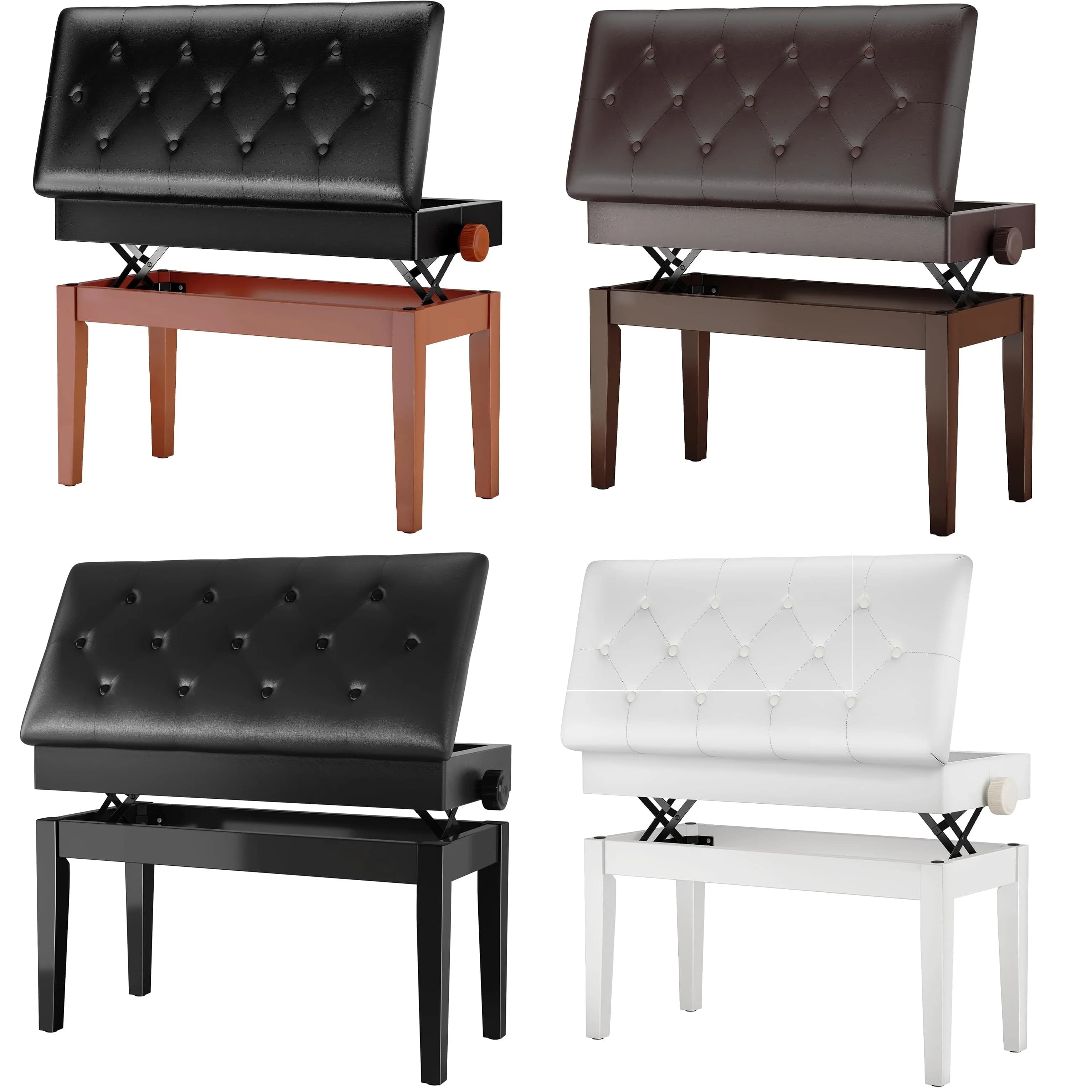 Banc de piano double réglable avec rangement, bancs de piano doubles robustes avec coussin en cuir, banc de piano noir pour adultes