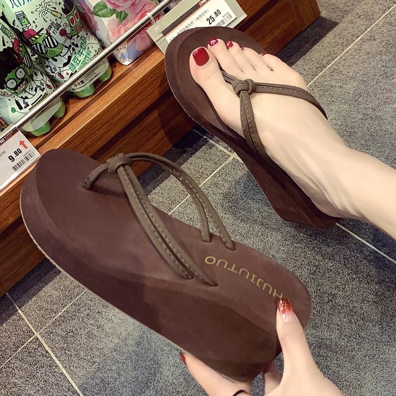 Tongs à talons hauts pour femmes, mode d'été décontractée, vêtements d'extérieur, sandales de plage en bord de mer