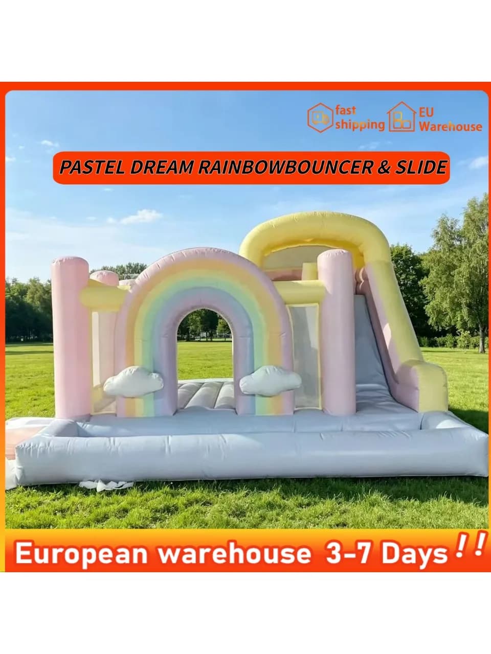 Château gonflable couleur macaron avec toboggan et piscine à balles, maison de rebond gonflable pour fête d'anniversaire d'enfants, extérieur,