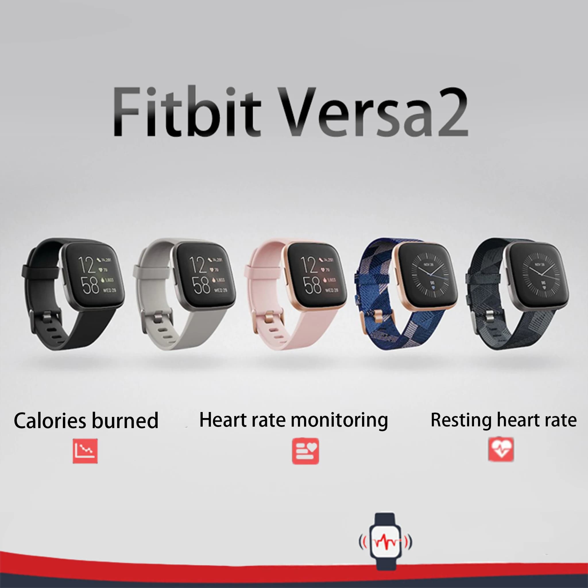 Fitbit Versa 2 Smartwatch santé et fitness avec fréquence cardiaque, musique, Alexa intégré, suivi du sommeil et du natation, noir/carbone