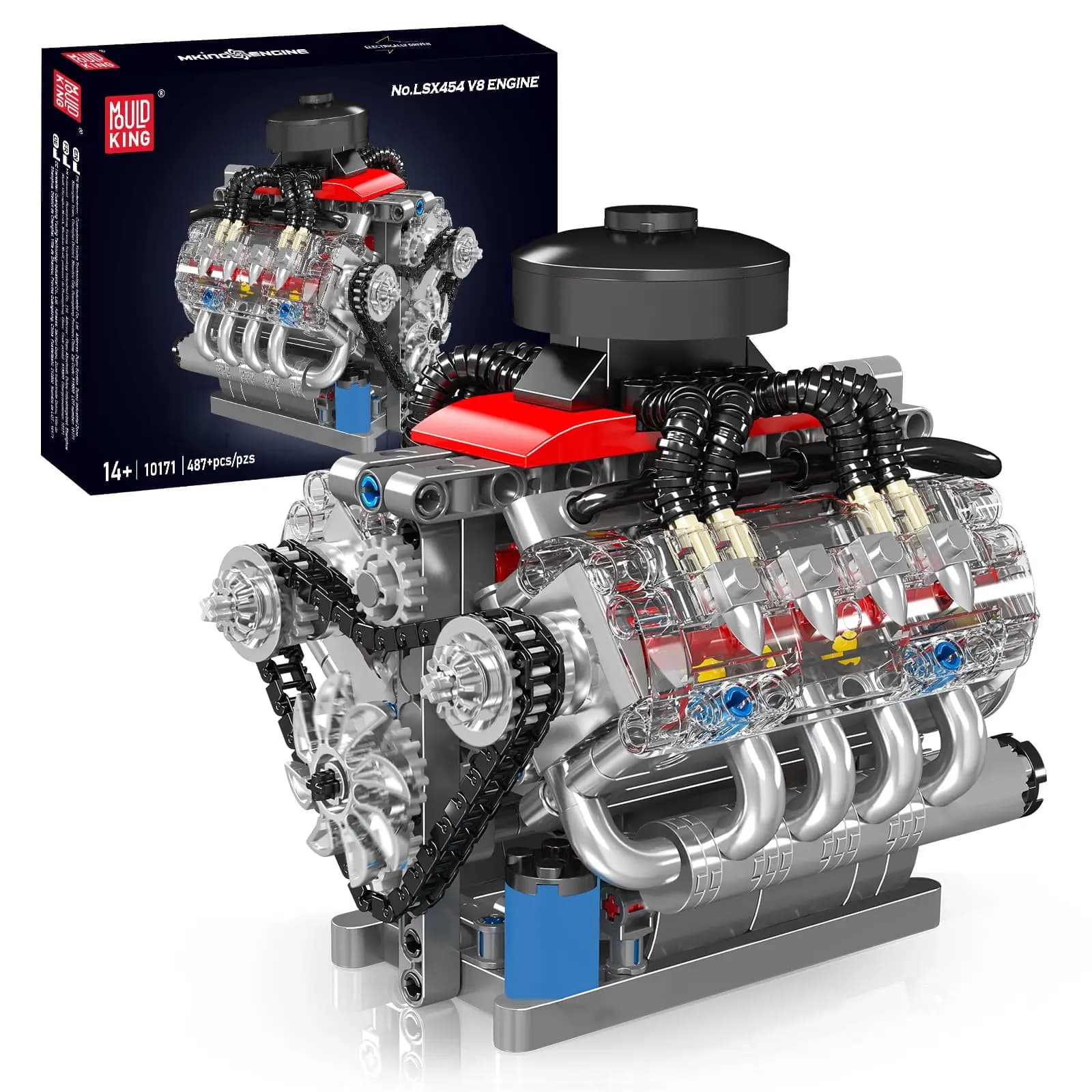 Mould King 10171 Kit de modèle de moteur V8 fonctionnant, ensemble de construction STEM 487 pièces avec moteur pour adultes, adolescents et enfants