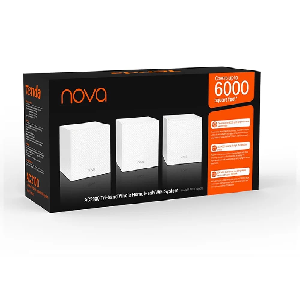 Routeur Wi-Fi Mesh Tenda 2100 Mbps MW12 Gigabit Double Bande Sans Fil AC2100 2.4 & 5 GHz Répéteur de Réseau Mesh Couverture 500m²