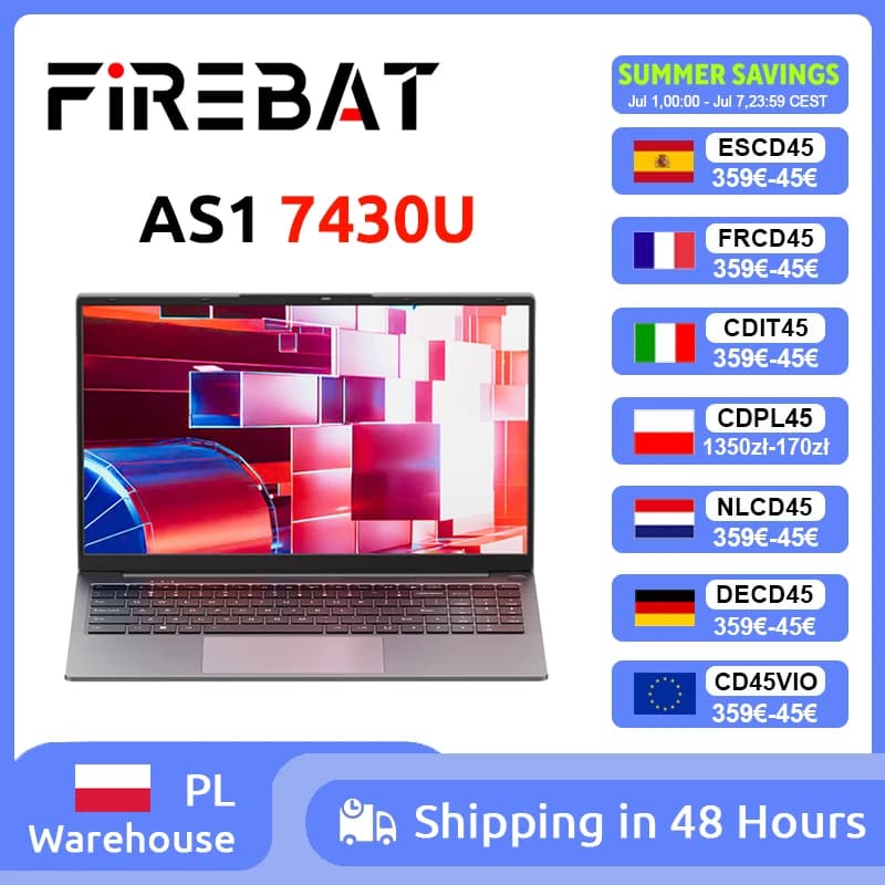 Firebat AS1 AMD R5 7430U 2026 Nouvel ordinateur portable 6 cœurs 15,6 pouces 16 Go de RAM DDR4 512 Go de SSD Jusqu'à 4,3 GHz