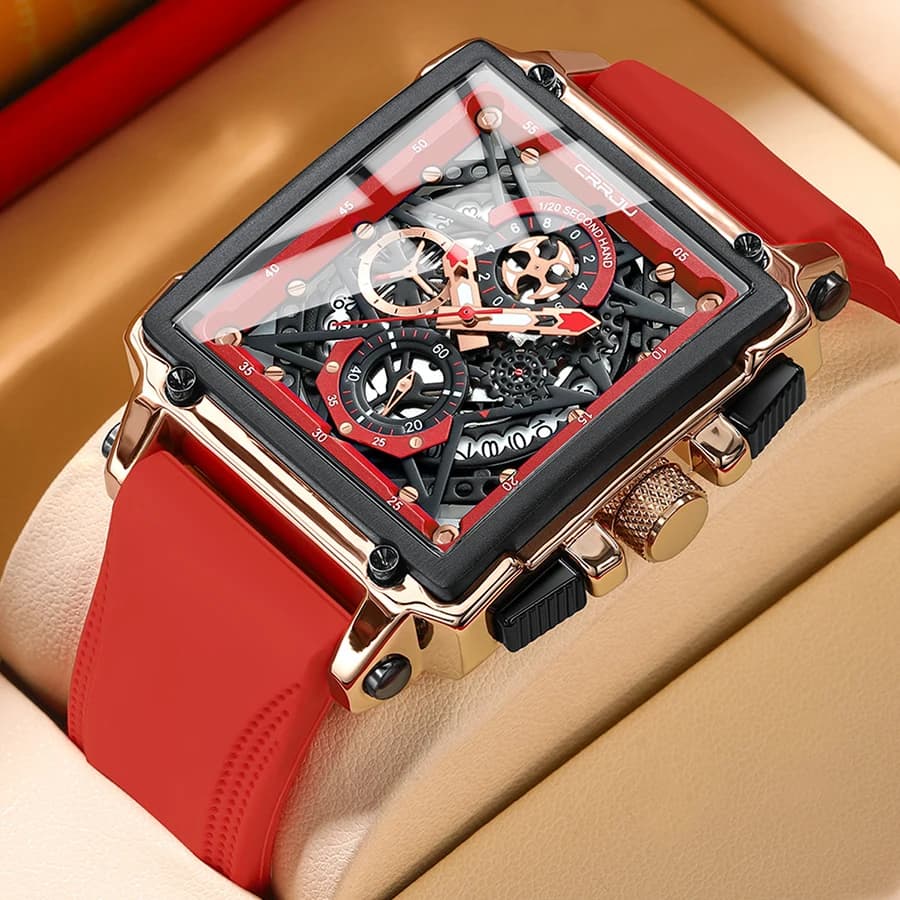 CRRJU montres de sport de mode avec grand cadran montres-bracelets à quartz rectangulaires uniques avec chronographe Date automatique