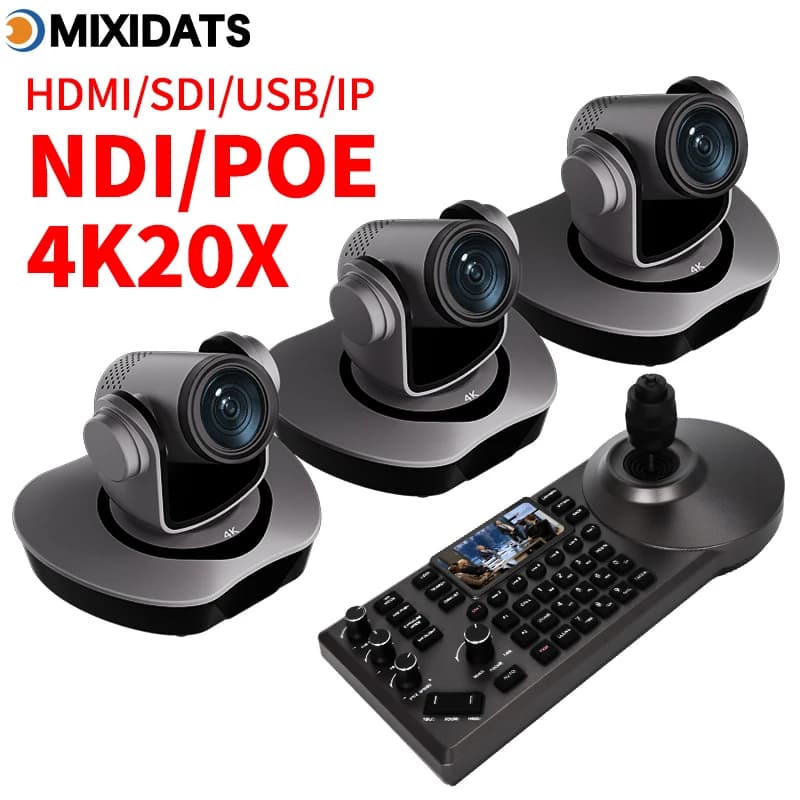 Kit de caméra de visioconférence 4K PTZ avec zoom 20X NDI SDI HDMI IP USB pour diffusion en direct d'églises, contrôleur de caméra PTZ NDI 1-8